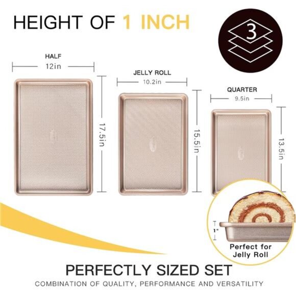 Baking Sheet Pan Set,Cookie Sheets for Oven,Nonstick Half/QuarterJelly Roll Pans - Picture 4 of 7